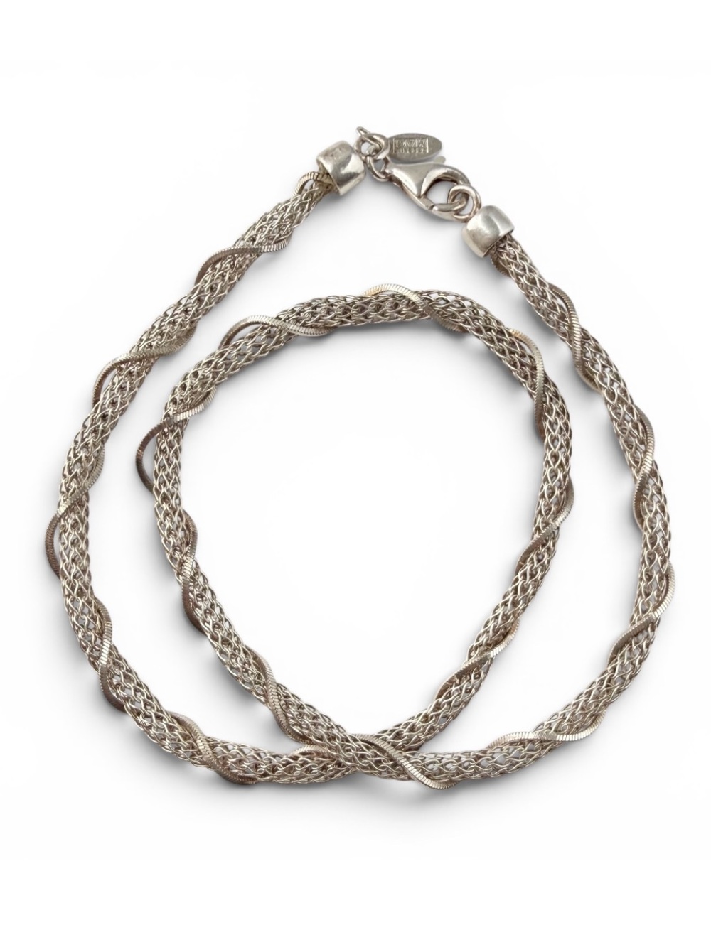 Roberto Magi Sterling Silver 925 Mesh Woven Twisted Double Chain Necklace